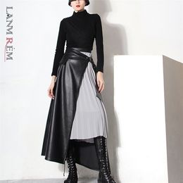 LANMREM Mesh Patchwork Skirt for Women Plus Size High-end Casual Irregular Leather Skirts Lady Female Spring New 2A6012 210310