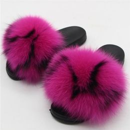 Women's Winter Warm Fur Slippers Female Cute Fluffy House Shoes Plush Fox Hair Fluffy Slippers Women Slides Flip Flops Sandals 210310