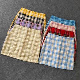 Summer Harajuku Plaid Pencil Skirts Womens High Waist Mini Skirts Lining With Shorts korean Streetwear Vintage Sexy Skirt 210225