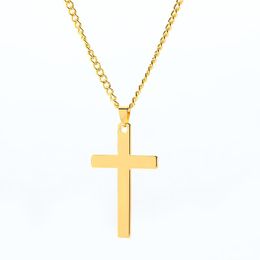 black stainless steel polish Canada - Pendant Necklaces 100% Stainless Steel Cross Necklace For Men Women Jesus Christian Jewelry Mirror Polished Gold  Steel  Black Color