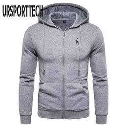 Autumn Winter Cotton Mens Hoodies Sweatshirt Solid Hoody Fleece Thick Sportswear Zipper Sweatshirts 210813