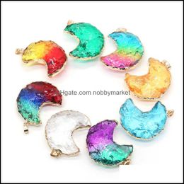 Charms Jewelry Findings & Components Natural Stone Crystal Pendants Moon Colorf Quartzs Gold Plated For Making Necklace Accessories Diy Gift