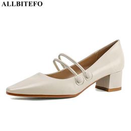 ALLBITEFO natural genuine leather women heels shoes Medium height fashion women high heel shoes high heels zapatos mujer tacon 210611