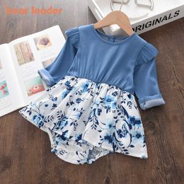 Bear Leader Infant Baby Spring Casual Rompers Cute Baby Floral Patchwork Bodysuits born Girls Flowers Clothing 0-2 Years 210708