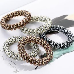 Women Girl Telephone Wire Cord Gum Coil Hair Ties Girls Elastic Bands Ring Rope Leopard Print Bracelet Stretchy HairRopes