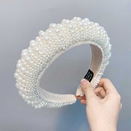 White Pearl Headdress Band Baroque Rhinestone Headband Wedding Headwear Women Bridal Hair Accessories X0722