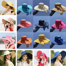 Foldable Lady beach straw hats Sun Hat Ladies Wide Brim Straws Hats Outdoor Foldables Beachs Panama HatsChurch HatZC011