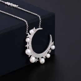 Fashion Women Charm Jewellery Pearl Necklace Cubic Zircon Chain 925 Silver Ladies Earrings For Party Q0531
