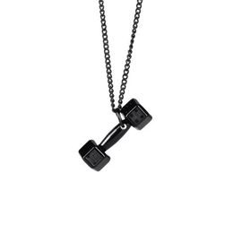 Personality Titanium Barbell Pendant Necklace Fashion Men Women Dumbbell Sport Necklaces Jewellery Rose Gold Silver Black