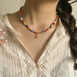 Pendant Necklaces VSnow Bohemian Multicolor Holiday Contrast Color Beaded Chokers Necklace For Women Girls Metallic Sea Star Jewellery