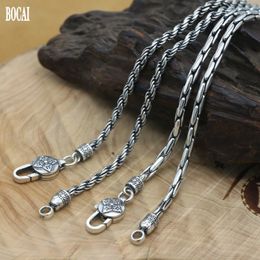100% real S925 pure stylish and simple men's bamboo woven chain handmade Thai silver man necklace 3mm