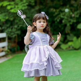 2PCS Summer Baby Girls Lolita Princess Dress Children Purple Spanish Vintage Dresses For Kids Birthday Party Boutique Clothes 210615