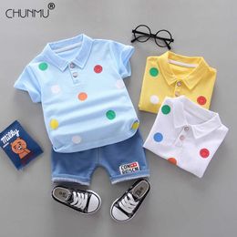 Baby Boys Girls Summer Clothes Fashion Cotton Infant Sports Suit for Boy Polka Dot Lapel T-Shirt + Shorts 2Pcs Children Clothing X0902