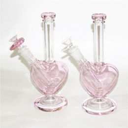 Heart Shape hookahs glass bong pink color dab oil rigs bubbler glass water pipes with 14mm slide bowl piece quartz banger nails