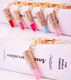 Bling Bling crystal lipstick Keychains alloy Material keychain Metal Key Ring Exquisite fashion Small Gifts for Unisex