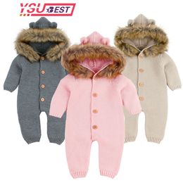 Newborn Infant Baby Boy Girl Knitted Winter Romper Jumpsuit Outfits Clothes Baby Casual Romper Fashion Cartoon bear jumpsuit 210312