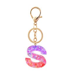 Cute 26 English Letter Car Keychain For Women Men English Word Pendant Cute Key Ring Glitter Resin Acrylic Key Chains