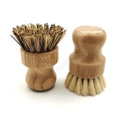 Palm Pot Wash Brush Wooden Round Mini Dish Brush Natural Scrub Brush Durable Scrubber Short Handle Cleaning Dishes Kitchen Kit DAJ400