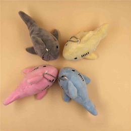 10PCS 12cm Simulation Shark Backpack Decoration Favourite Colourful Bag Plush Mini Pendant Keychain Doll Ring Toy