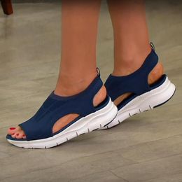 Sandals Summer Women Wedge Fashion Open Toe Solid Colour Ladies Shoes Hollow Out Beach Slip On Female Walking