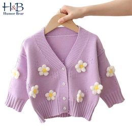 Humor Bear Girls Baby Kids Sweater Autumn Winter Long-sleeve Knit Jacket Cardigan Children Flowers Coat Outwear Clothing 1-5Y 211104