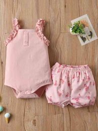 Baby Girl Frill Trim Bodysuit With Butterfly Shorts SHE