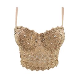 Arrival Women Sexy Designer Lace Mesh Crystal Diamonds Camisole Ladies Trendy Bling Summer Crop Tops 210527