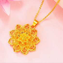 Hollow Flower Pendant Chain 18k Yellow Gold Filled Charm Women Filigree Jewellery Gift Pretty Present