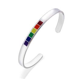 6mm Rainbow Love Pride Bangle Bracelets Lesbian & Gay Stainless Steel Enamel Lgbtq Cuff Bangle Bracelet Fashion Jewellery Q0719