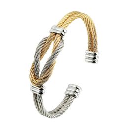 Classic Design Stainless Steel Stripe Wire Adjustable Size Cuff Bracelet & Bangle 4 Colours Bracelet for Women Jewellery Gift Q0719