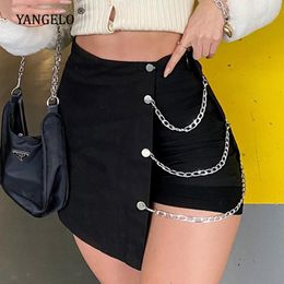 Skirts Yangelo Chains Irregular Women Skirt High Waist Dark Academia Patchwork Casual Bottoms Y2K Girls Streetwear Sexy Partywear Egirl