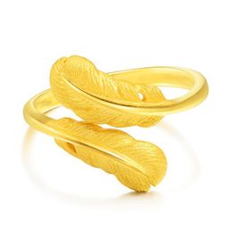 Love Double Feather Open Ring Women Jewellery 18k Yellow Gold Filled Charm Gift