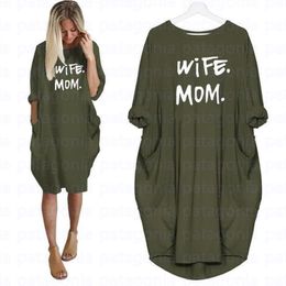 Wife Mom Summer Dresses Casual Women Fashion Round Neck T Shirt Long Sleeve Sundress Slim Sexy Dress Plus Size S-5XL