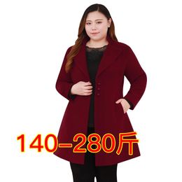 Women's Wool & Blends Extra Large Fat Mm Woollen Coat 2021 Winter 200kg Loose And Thin Medium Length For Women