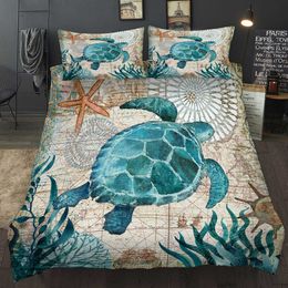 WAZIR Ocean Series Sea Turtle Seahorse Dolphins 3D Bedding Set Comforter Bedding Sets Octopus Bedclothes Bed Linen US AU UK Size 210706