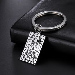 leo sets UK - 10Pcs Set Zodiac Key Chain Women Men Taurus Leo Gemini Libra Cancer 12 Constellation Stainless Steel Keyring Jewelry Valentine Gift