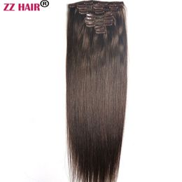 16-24 inches 8pcs set 100g Clips in/on 100% Brazilian Remy Human Hair Extension Full Head Natural Straight