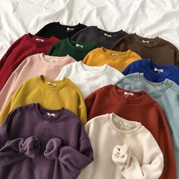 Winter Spring Harajuku Thickening Sweatshirt Women Casual Oversize BF Long Sleeve Loose Pullover Female Yellow Purple Korean Top