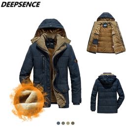 Men Winter Hooded Thick Fleece Parkas Jacket Hat Detachable Coat Outdoor Military Casual Pockets Loose Parka 6XL 211216