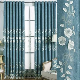 Luxury Chenille Curtain for Living Dining Room Bedroom Blackout Window Embossed Embroidered Curtain 210712