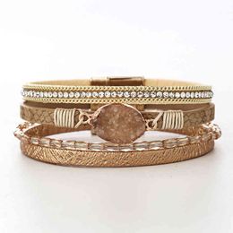 New Cross Border Natural Stone Elliptic gravel Bracelets Handmade Magnetic Leather Bracelet