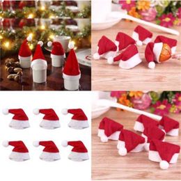 Mini Santa Claus Hats for Lollipop Christmas Party Holiday Lollypop Top Topper Wine Bottle Doll Decor Cap Tableware Cover red
