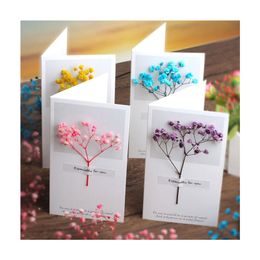 Valentine Flowers Greeting Cards Party Favor Gypsophila Dried Handwritten Blessing Gifts Card birthday Wedding Invitations DHL Free Delivery