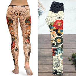 Yoga Outfit Tattoo Lotus Pants Women's Color Printing Casual Daily Sports High Waist Fitness Elastic Leggings S~XXL