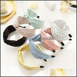 Headbands Hair Jewellery Satin Cross Dot Polka Hairband Headband For Women Girls Aessories Drop Delivery 2021 S9Rhi