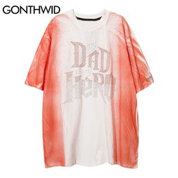 GONTHWID Tees Shirts Streetwear Rhinestones Letters Tie Dye Punk Rock Gothic Tshirts Hip Hop Harajuku T-Shirts Short Sleeve Tops C0315