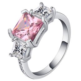 Wedding Rings UFOORO Wholesale Suitable For Any Occasion Fashion Pink & White CZ Silver Colour Ring Size 6 7 8 9 10 Women Jewerly