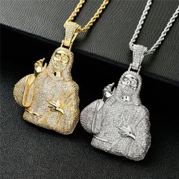 Hip Hop 18K Gold Plated Jesus Christ Madonna Pendant Necklace with Rope Chain Tennis Chain Mens Jewelry Gift