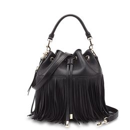 Fashionable style tassel handbag high quality leather lady's hand bucket bag drawstring purse solid bucket bag tassel