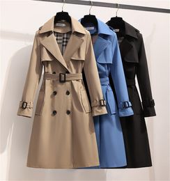 Мода весенняя зимняя траншея цепь англия женская ветровка свободно длинные элегантные ремня куртки двойное повсеместное пальто женское размера S-4XL